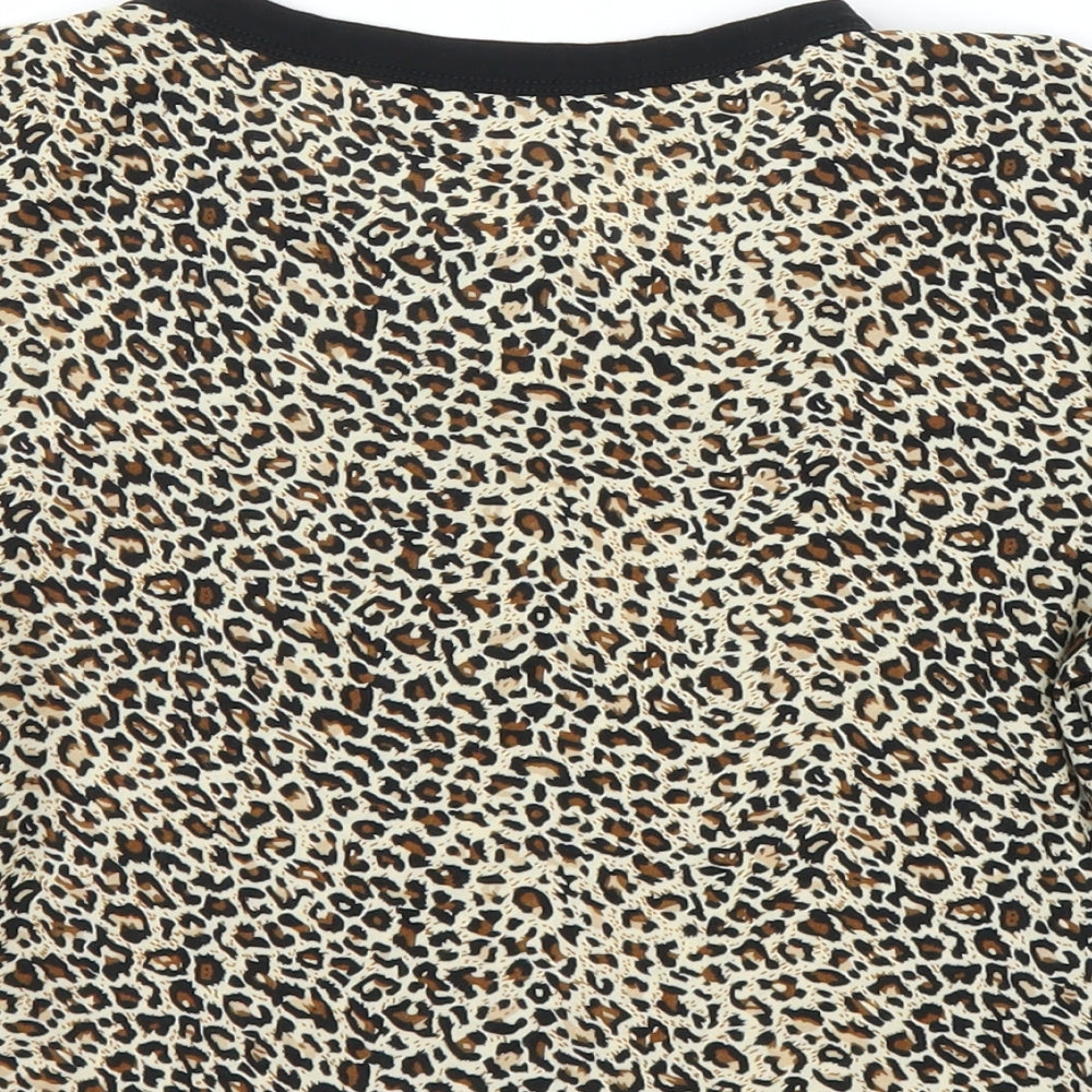 SheIn Womens Beige Animal Print Ringer T-Shirt Size S - Leopard print