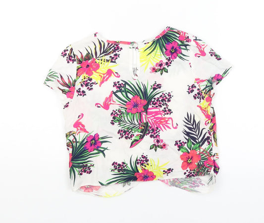 M&Co Girls White Floral Basic T-Shirt Size 7-8 Years