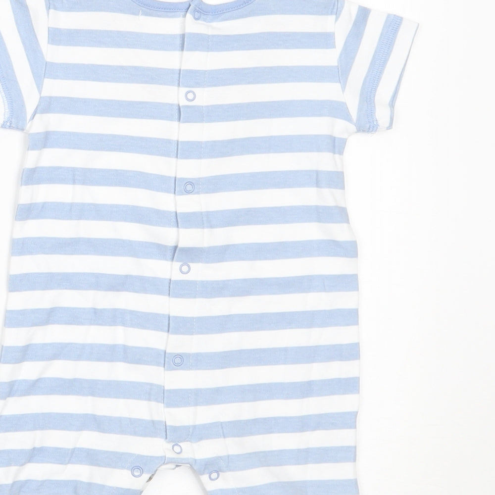 Brand and care label for mamas & papas Baby Blue Striped Romper One-Piece, size 3-6, Months