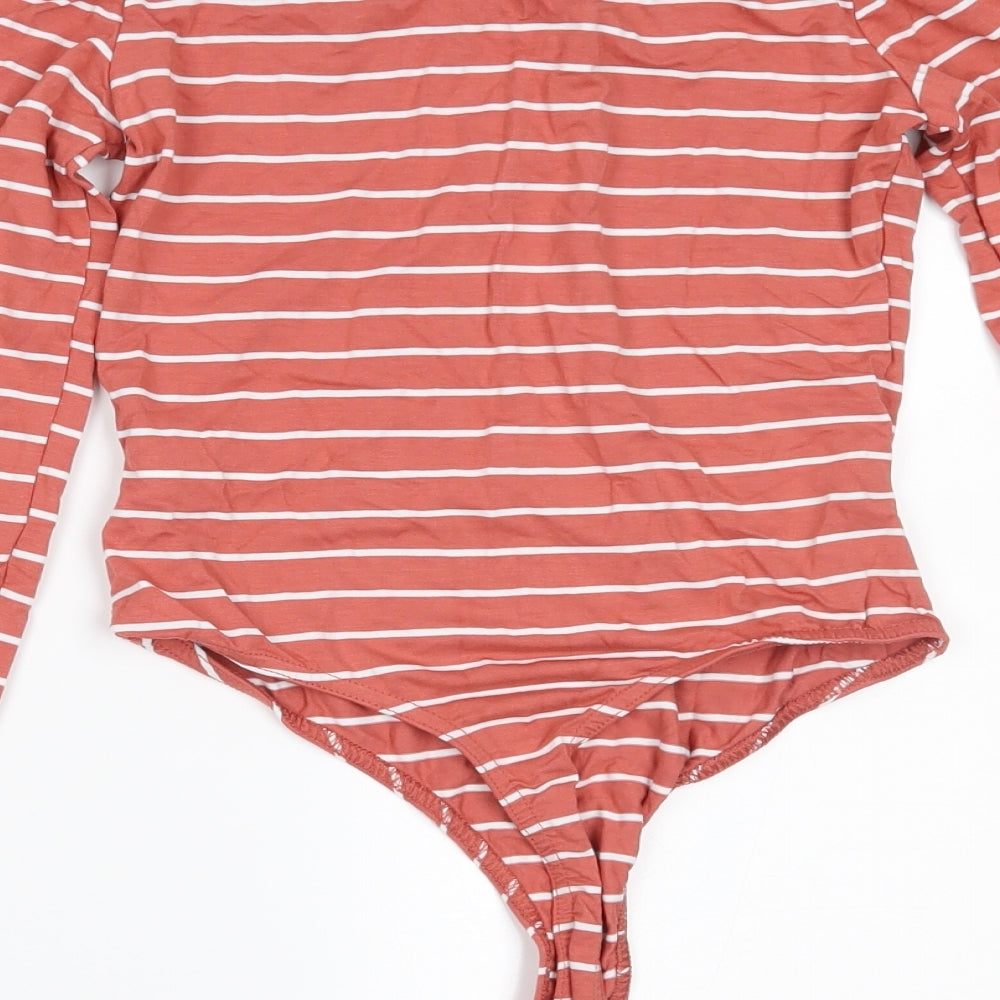 Missguided Womens Orange Striped Bodysuit One-Piece Size 8