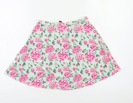 H&M Womens Green Floral  Flare Skirt Size 6
