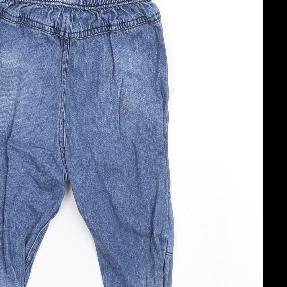 Brand and care label for Nutmeg Blue Denim Jogger Jeans, size 12-18, Months - Elastic Waist