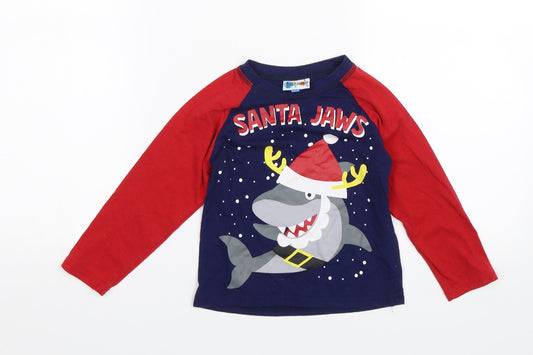 Hullabaloo Boys Black Basic T-Shirt Size 3-4 Years - Santa jaws