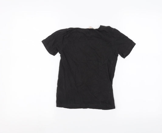 H&M Girls Black Basic T-Shirt Size 7-8 Years - Leopard