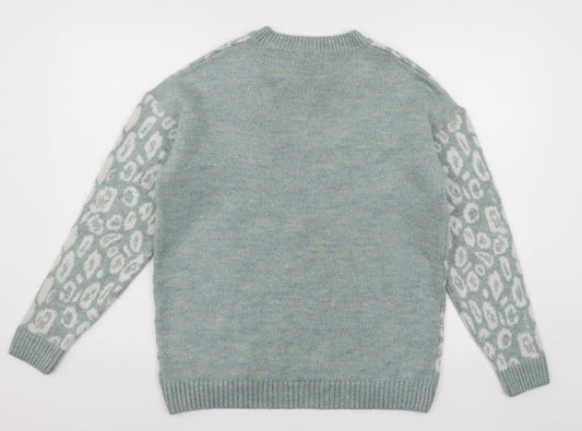 George Womens Blue Animal Print Knit Pullover Jumper Size 8