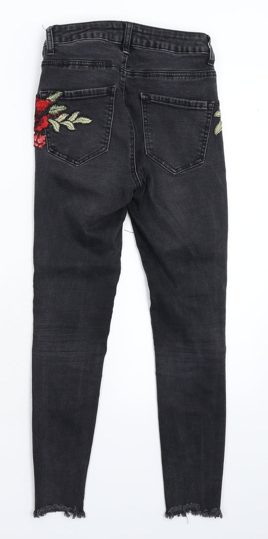 New Look Womens Black Floral Denim Jegging Jeans Size 6 L25 in