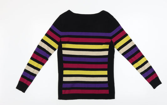 M&Co Womens Black Striped Pullover Jumper Size 10