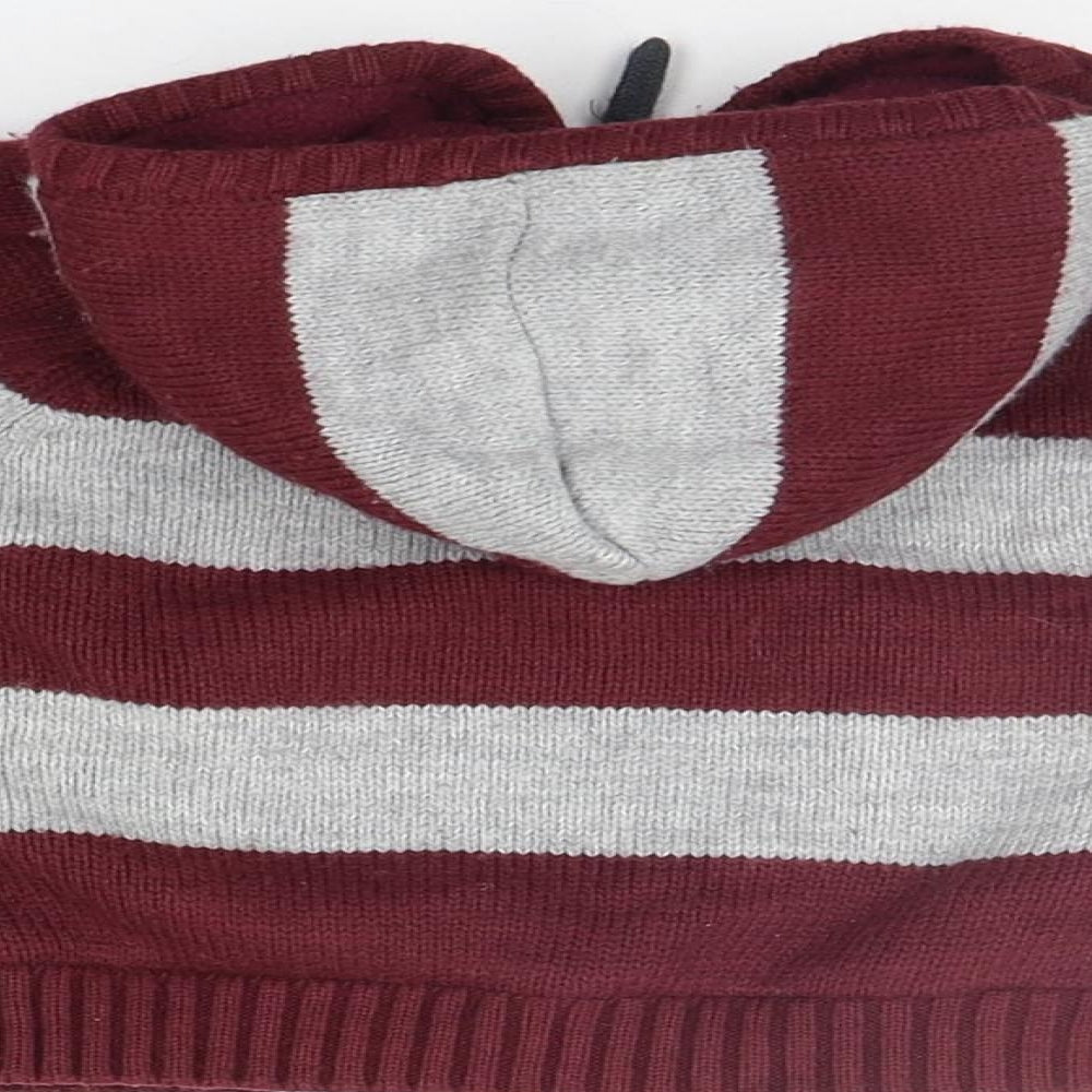 Brand and care label for Hadleigh girls’ red striped full zip jumper, size 12-18, months