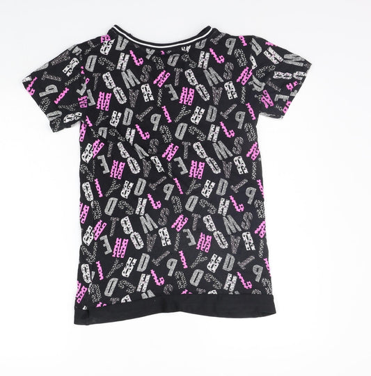 F&F Girls Black Floral Basic T-Shirt Size 8-9 Years