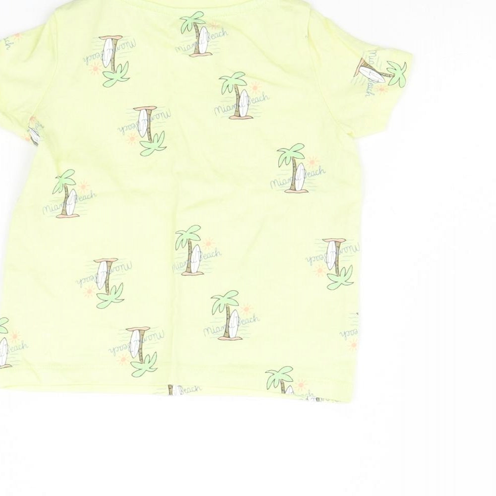 Brand and care label for F&F Baby Yellow Spotted Basic T-Shirt, size 9-12, Months - Miami Beach