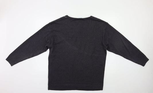 Greenwoods Mens Grey Striped Pullover Jumper Size L