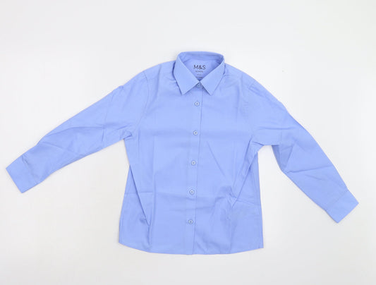 M&S Boys Blue Basic Button-Up Size 8-9 Years - School