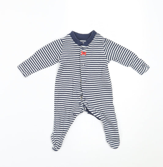 Marks and Spencer Girls Blue Striped Babygrow One-Piece Size Newborn - BUILT IN MITTENS