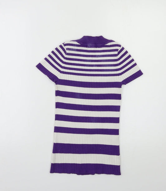 Ambiance Apparel Womens Purple Striped Knit Pullover Jumper Size M