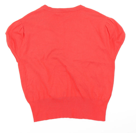 Back view of AMARANTO women’s red knit cardigan jumper, size UK 14