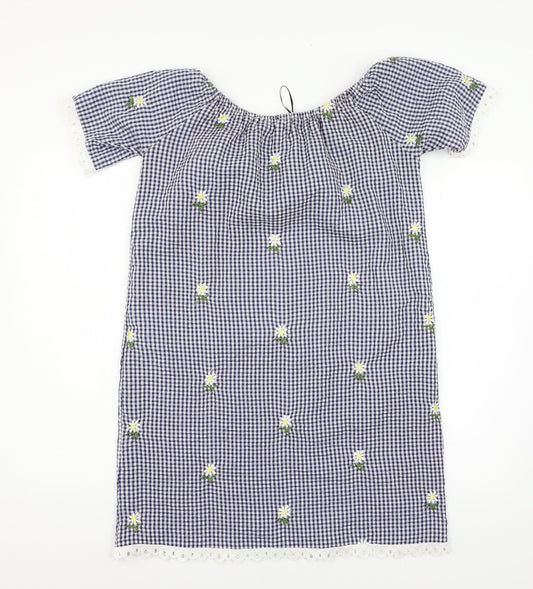 QED London Womens Blue Check A-Line Size S