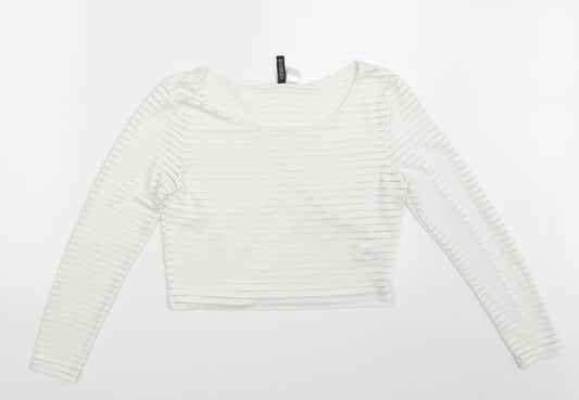 Womens UK Size M Divided White Cropped T-Shirt