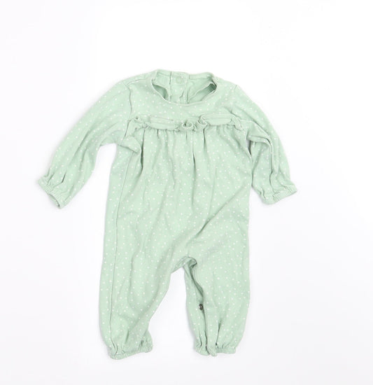 Marks and Spencer Girls Green Polka Dot Babygrow One-Piece Size 3-6 Months - FRILLED FRONT