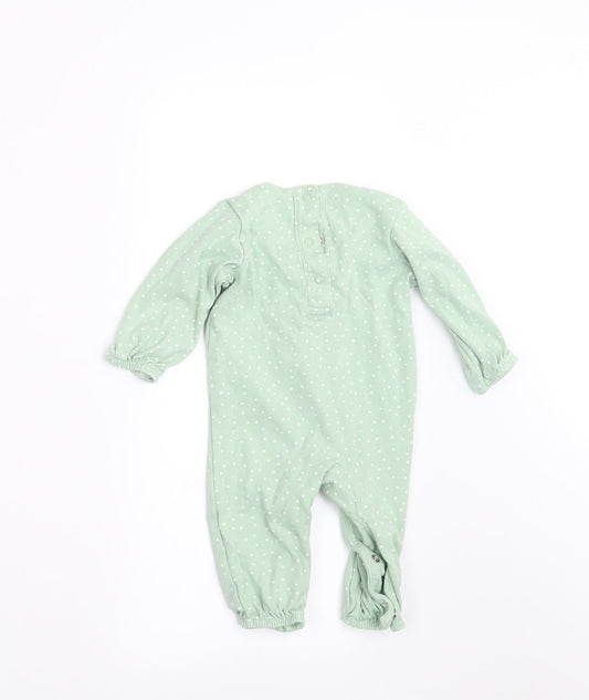 Marks and Spencer Girls Green Polka Dot Babygrow One-Piece Size 3-6 Months - FRILLED FRONT