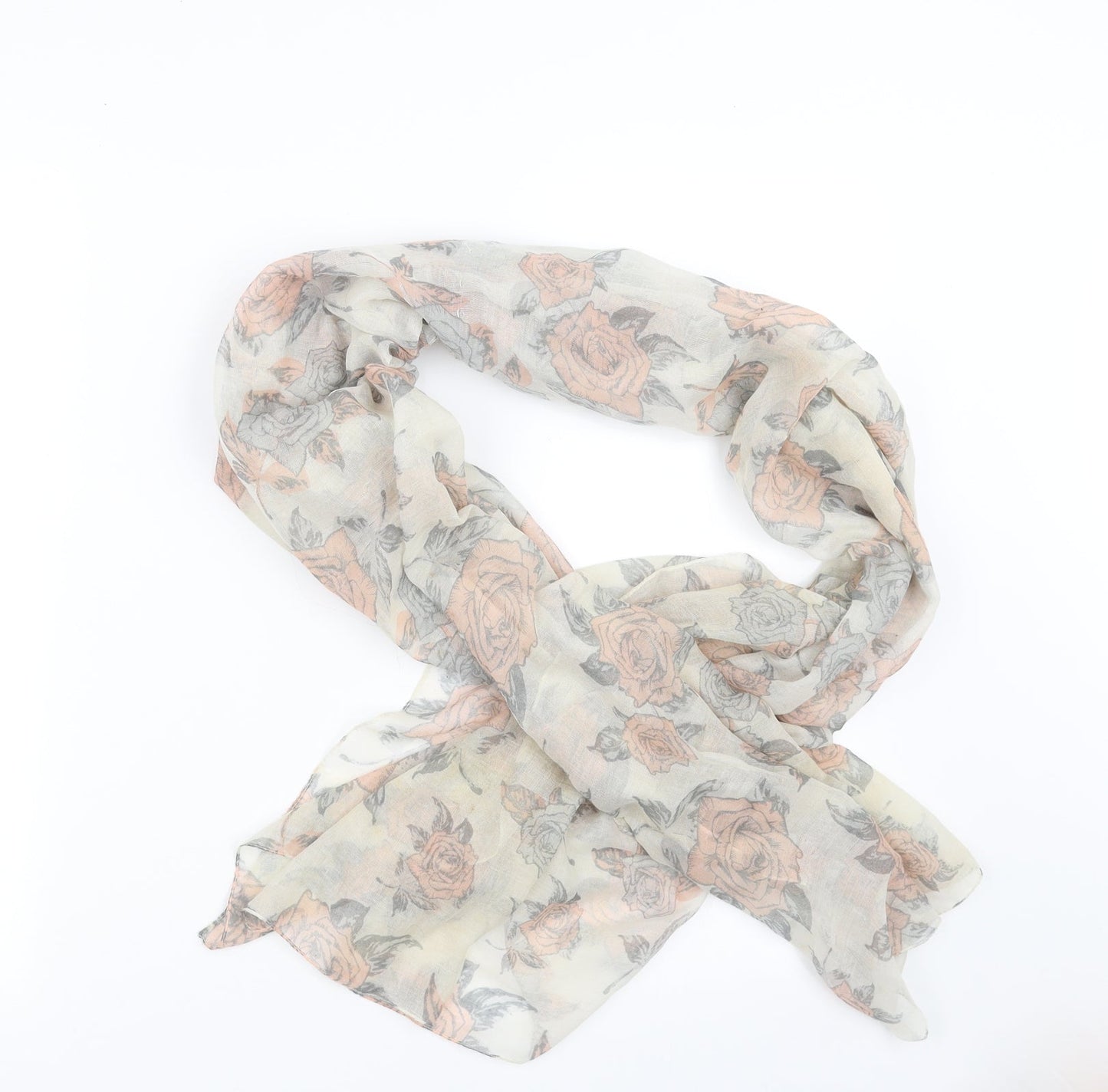 Preworn Womens Beige Floral Scarf