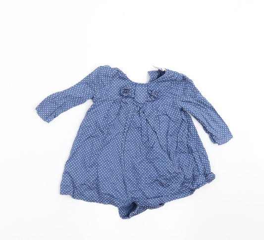 Mini Club Girls Blue Spotted A-Line Size 3-6 Months - dress bodysuit