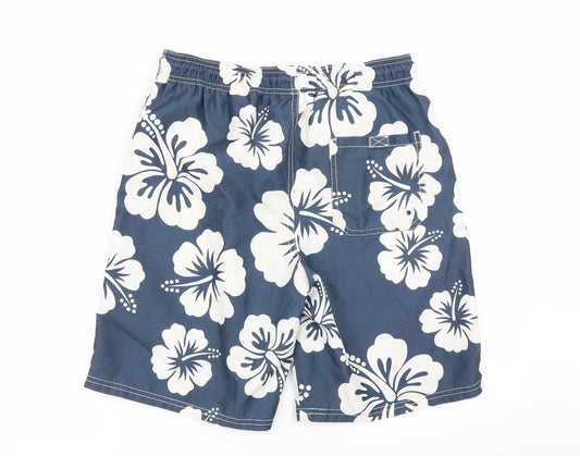 BLACKPOINT Mens Blue Floral  Sweat Shorts Size S - Stretch waistband/swim shorts