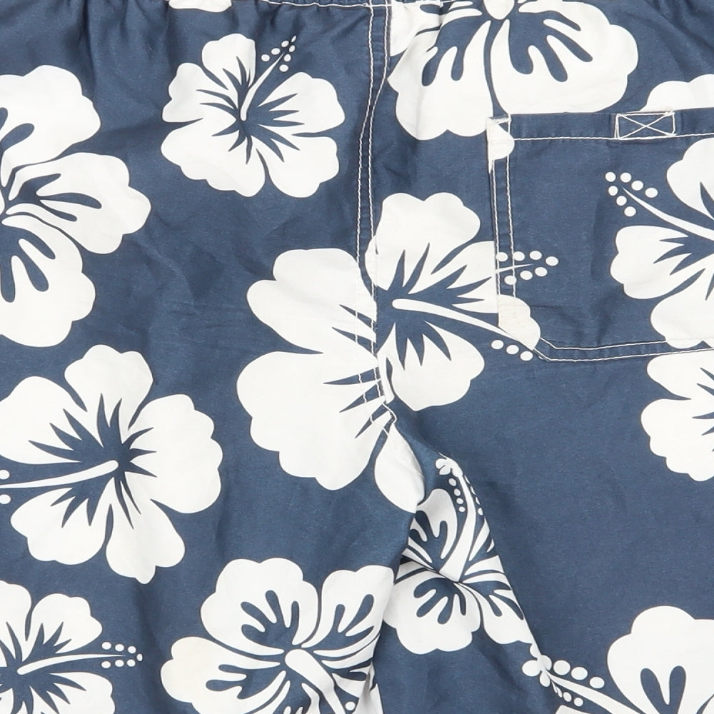 BLACKPOINT Mens Blue Floral  Sweat Shorts Size S - Stretch waistband/swim shorts