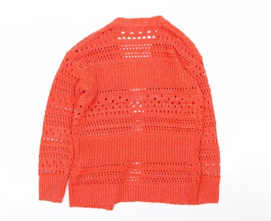 Womens UK Size S Papaya Red Cardigan Jumper