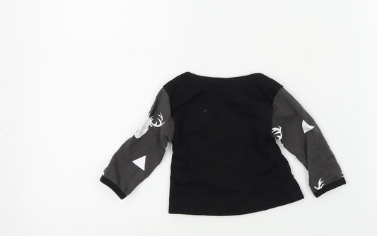 Preworn Boys Black Colourblock Basic T-Shirt Size 6-9 Months