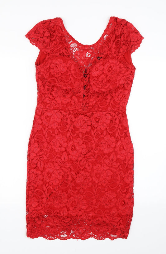 Cameo Rose Womens Red Floral Lace Bodycon Size L