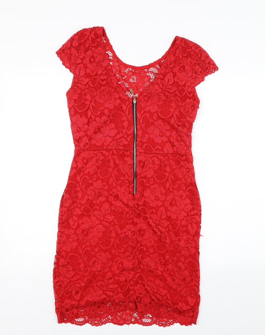 Cameo Rose Womens Red Floral Lace Bodycon Size L