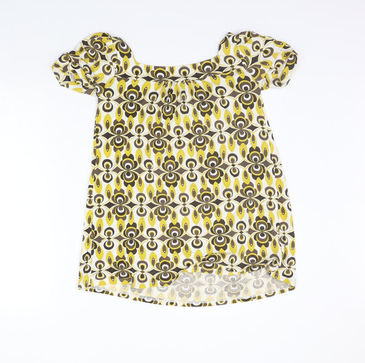 Papaya Womens Yellow Geometric Basic T-Shirt Size 8