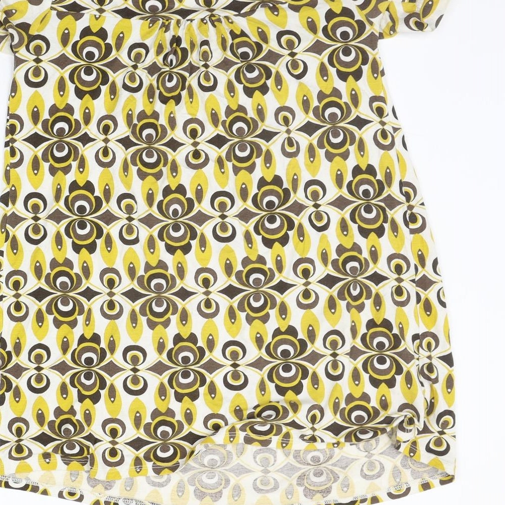 Papaya Womens Yellow Geometric Basic T-Shirt Size 8