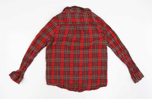 Boohoo Womens Red Check Basic Button-Up Size 10