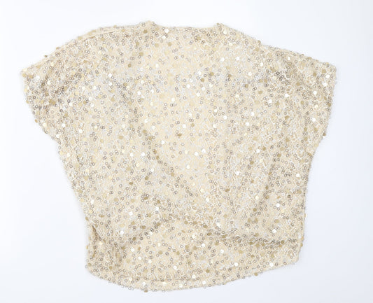 Back view of Be Beau women’s beige cardigan jumper, size UK 14