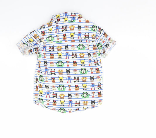 TU Girls White Striped Basic Button-Up Size 4 Years - Animal