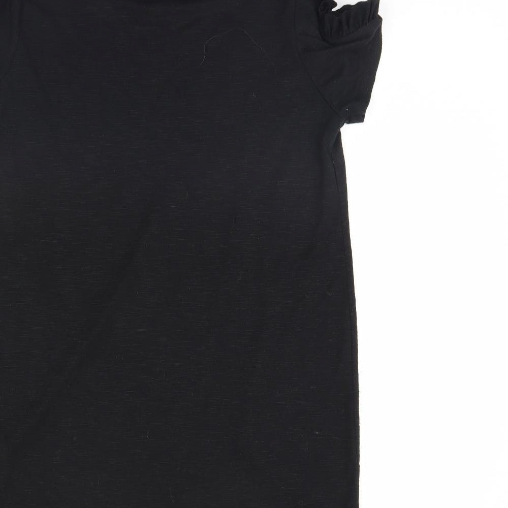 Brand and care label for Papaya women’s black basic t-shirt, size UK 8