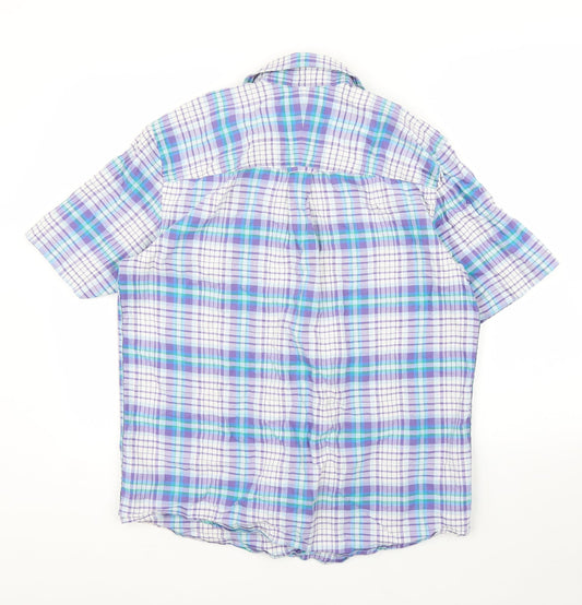 Mens UK Size L John Lewis Purple Button-Up Short Sleeve Casual Shirt
