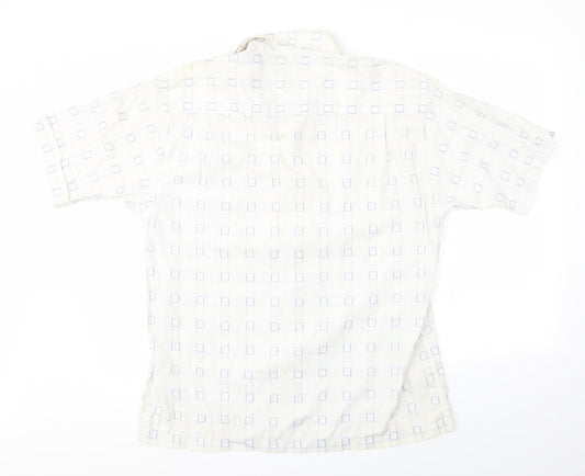 Mens UK Size L Petroleum White Button-Up Short Sleeve Casual Shirt