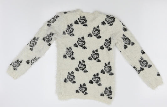 F&F Girls Ivory Floral Pullover Jumper Size 9-10 Years