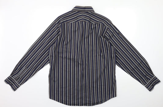 Thomas Nash Mens Blue Striped Button-Up Size M