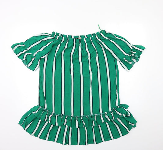 Additional front view of Papaya women’s green striped rayon shift, size UK 12
