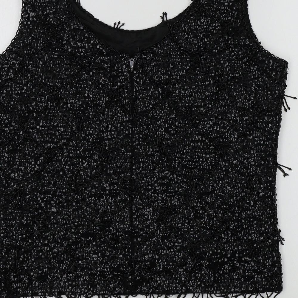 Central Park West Womens Black Colourblock Basic T-Shirt Size 40