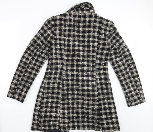 George Womens Black Check Overcoat Coat Size 8