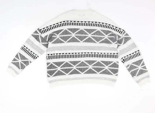 F&F Womens White Geometric Pullover Jumper Size 14