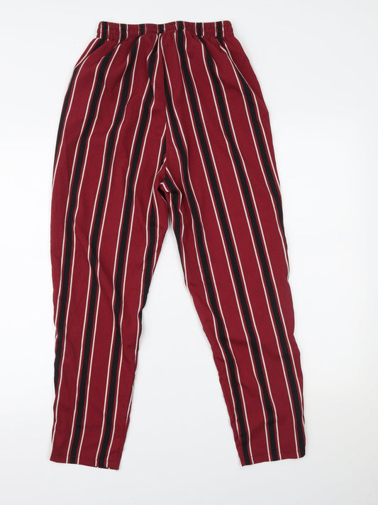 PRETTYLITTLETHING Womens Red Striped Trousers Size 6 L23.5 in