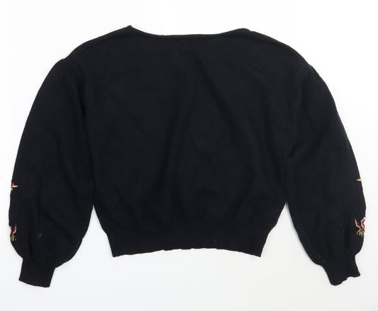E hyphen world gallery Womens Black Floral Pullover Jumper One Size