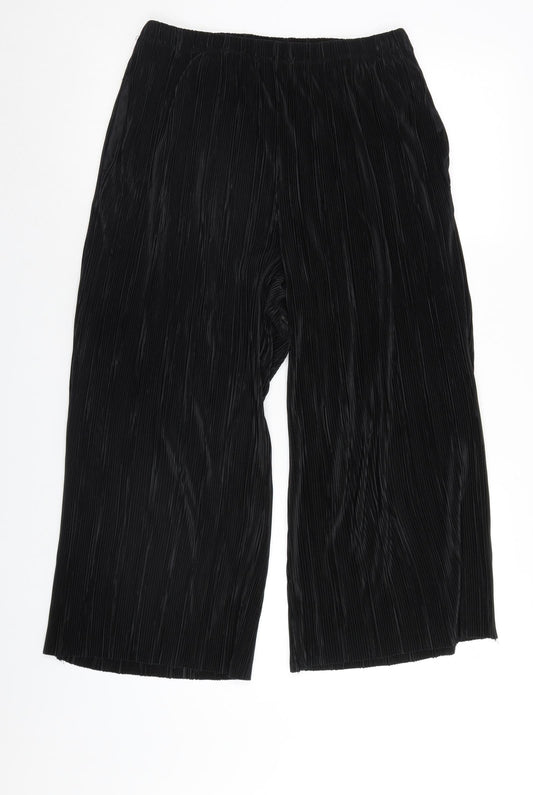 Ache Womens Black Cropped Trousers Size 12 L24 in - riffle effect