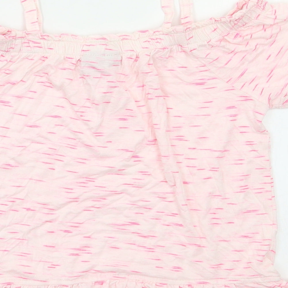Brand and care label for I love Girlswear girls’ pink striped basic blouse, size 9, years