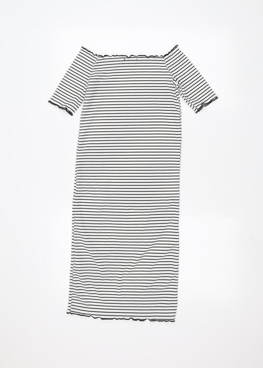 PRETTYLITTLETHING Womens White Striped A-Line Size 4
